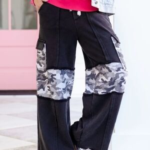 POL Black and Gray Camo Wide Leg Pants